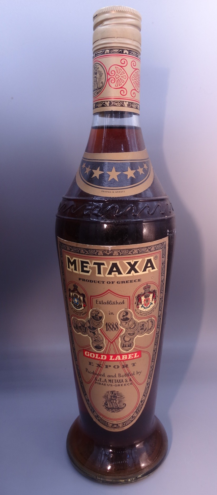 METAXA - GOLD LABEL -SEVEN STAR - 0,7l Flasche - 40% vol - ALT und RAR - Vermutlich ca. 1975