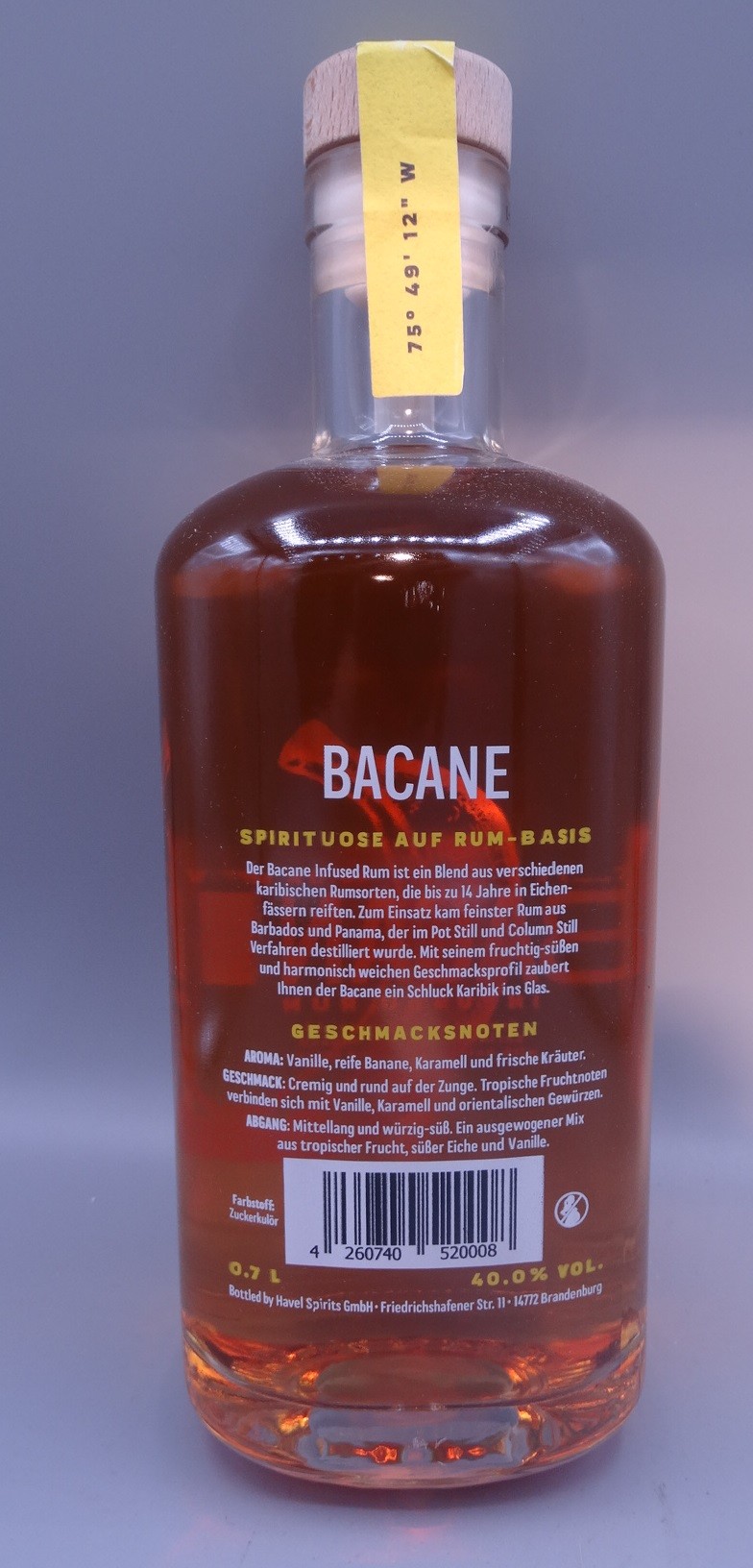 BACANE Infused Rum - 40,0% vol - 0,7l Flasche (Barbados und Panama) bis zu 14 Jahren